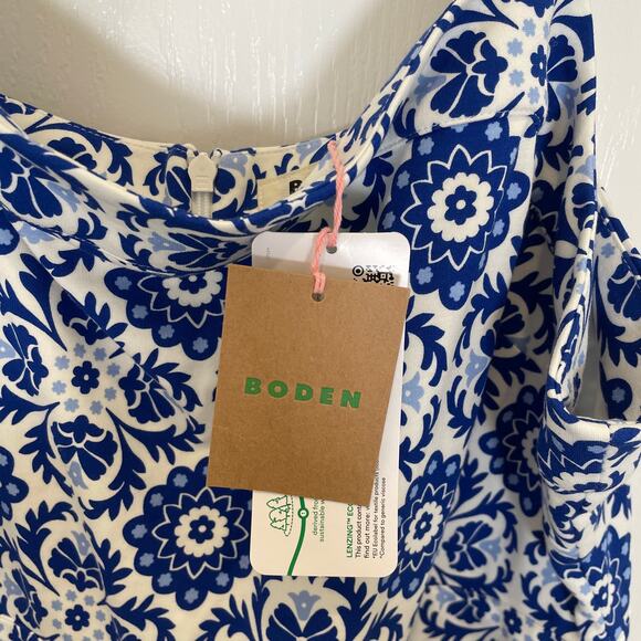 Boden Bridget Ponte Midi Dress Blue White Floral Print with Pockets NWT 16/18 - Picture 3 of 7
